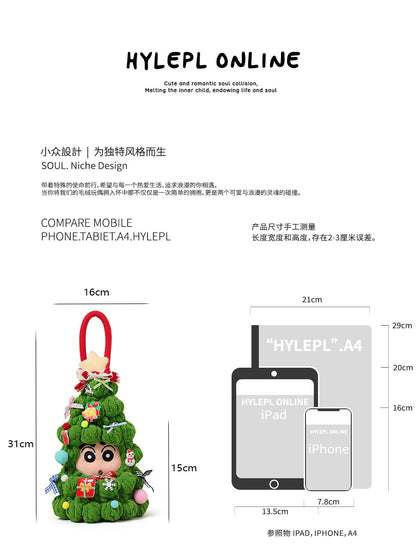 圣诞树蜡笔小新毛绒玩偶包包挂件可爱公仔礼物钥匙扣挂饰